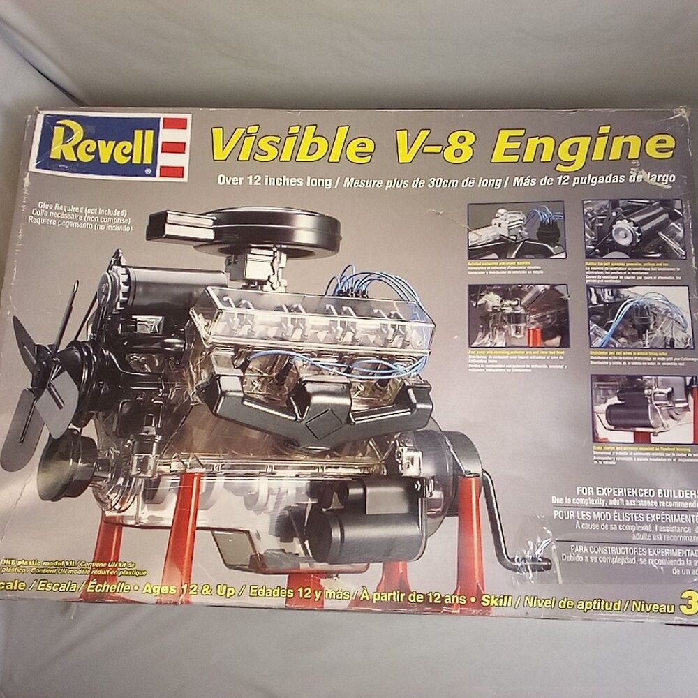 Revell Visible V8 Engine Model Kit 1:4 Scale Engine Vintage Partially Assembled